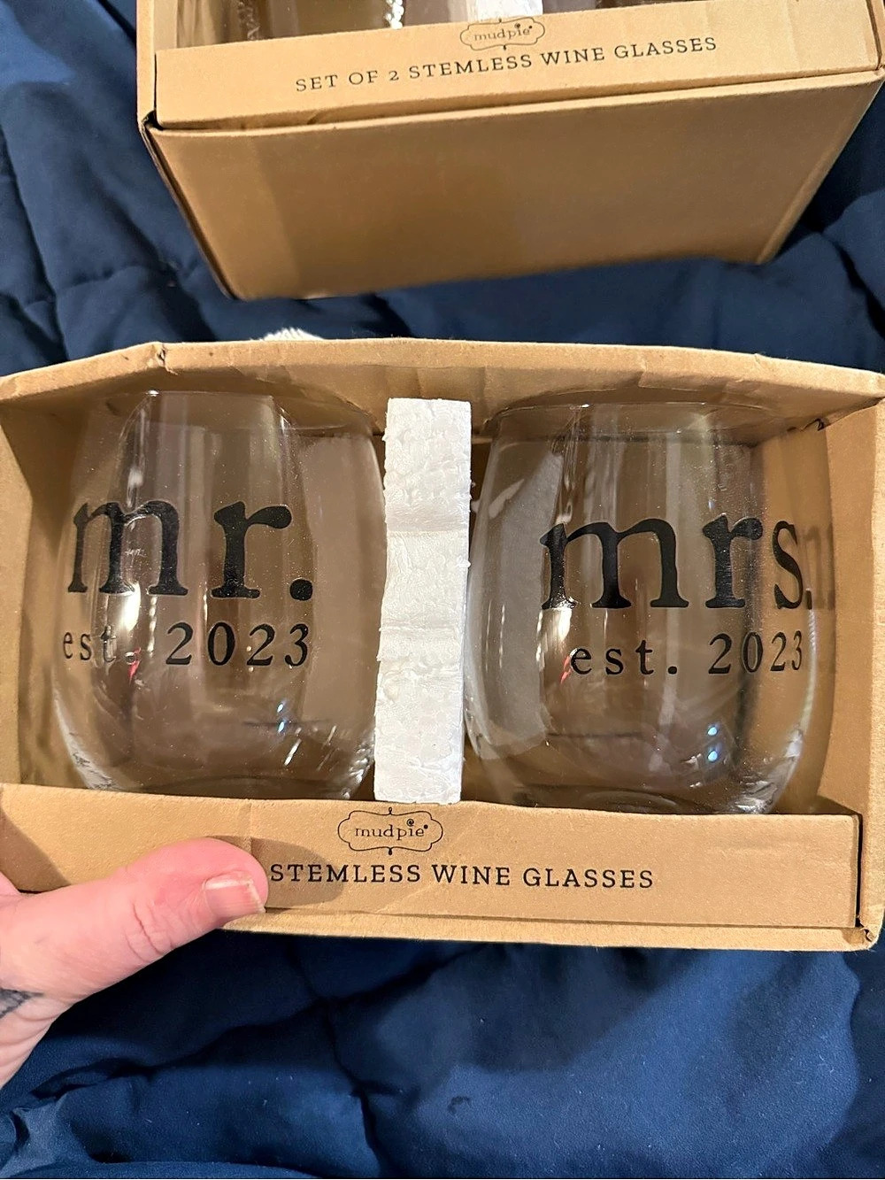 mud pie Mr. & Mrs. Est. 2023 Stemless Wine Glasses Set of 2